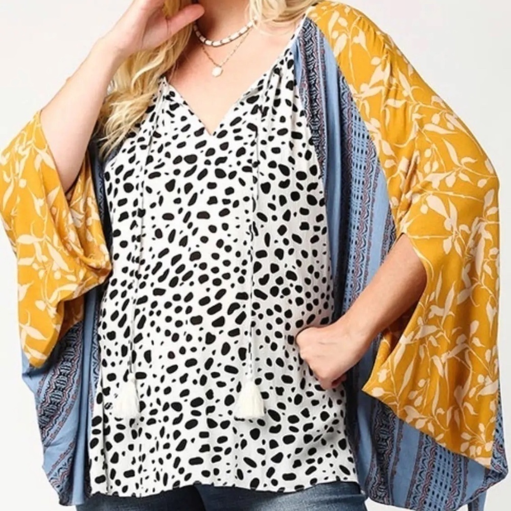GIGIO by Umgee‎ PLUS Boho Animal Print Dolman Sleeve Tunic Top Hippie